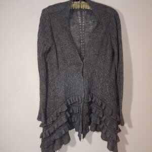 Kial Wool Blend Snap Buttons Ruffles  Long Sleeves Knit Cardigan Sz L/XL Grey